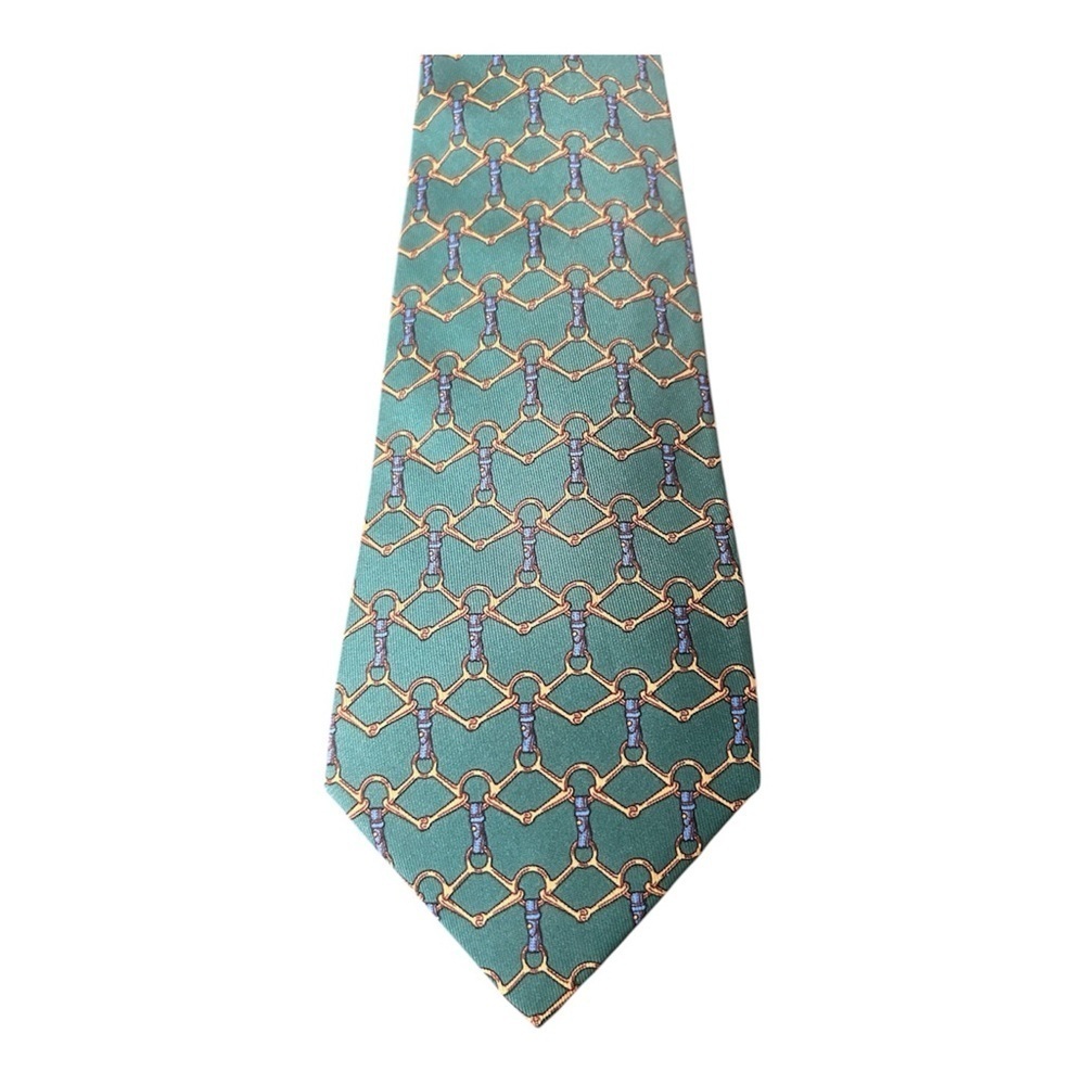 Hermés Paris Elegant Green Patterned Men's Tie